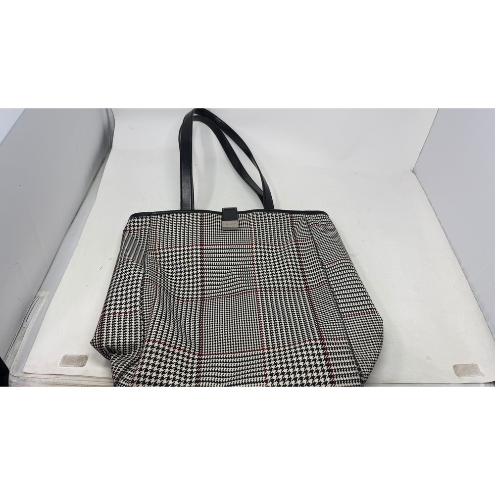 Lauren Ralph Lauren Houndstooth Plaid Tote Bag Black White Red Mens Womens - Picture 2 of 10